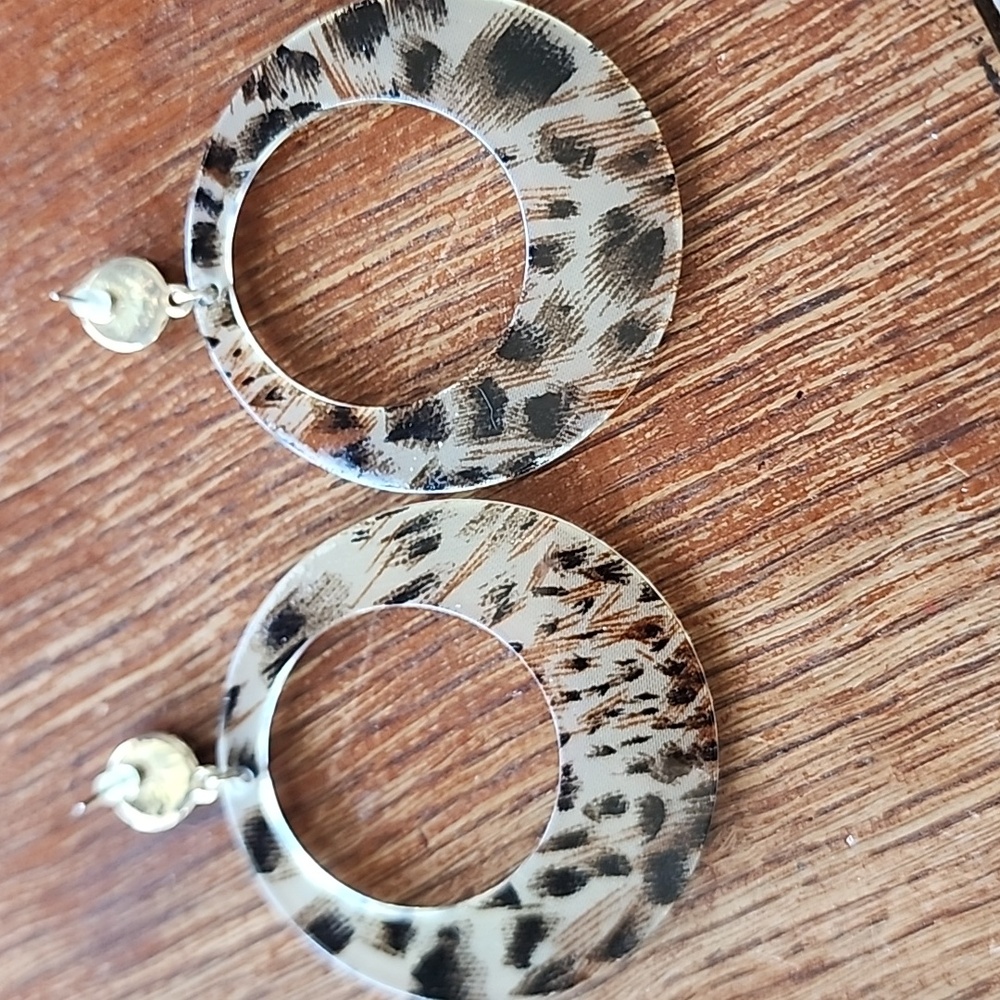 Leopard Print Hoop Earrings with Gold Accents - Picture 2 of 2